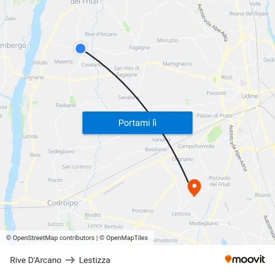 Rive D'Arcano to Lestizza map
