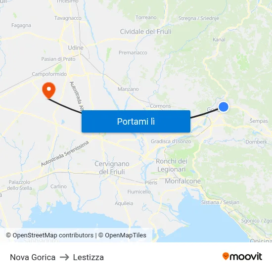 Nova Gorica to Lestizza map