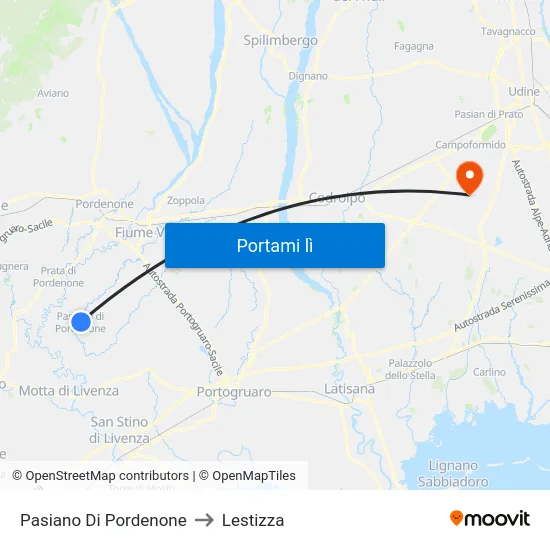 Pasiano Di Pordenone to Lestizza map