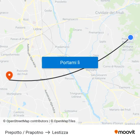 Prepotto / Prapotno to Lestizza map