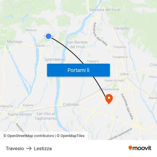 Travesio to Lestizza map