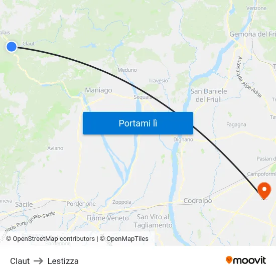 Claut to Lestizza map