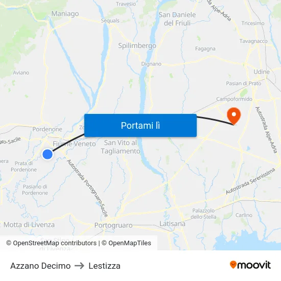 Azzano Decimo to Lestizza map