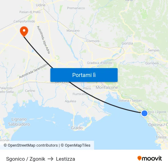 Sgonico / Zgonik to Lestizza map