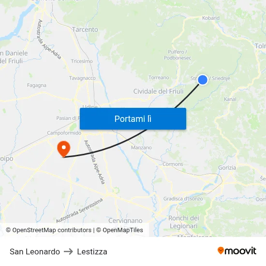 San Leonardo to Lestizza map