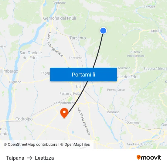 Taipana to Lestizza map