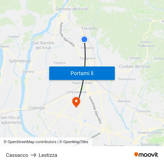 Cassacco to Lestizza map