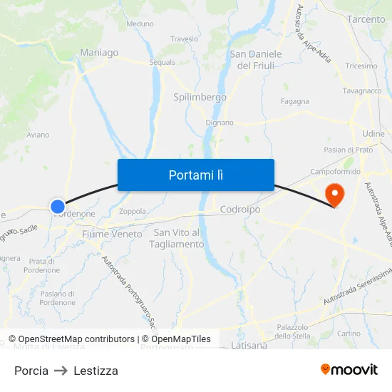 Porcia to Lestizza map