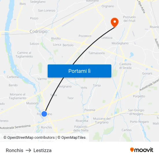 Ronchis to Lestizza map