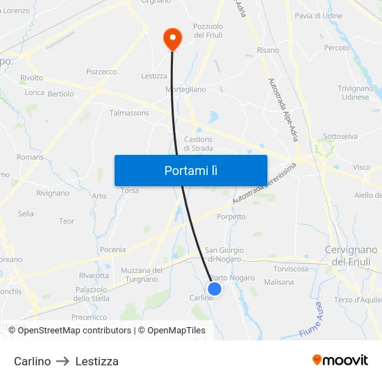 Carlino to Lestizza map