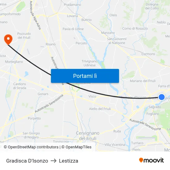 Gradisca D'Isonzo to Lestizza map