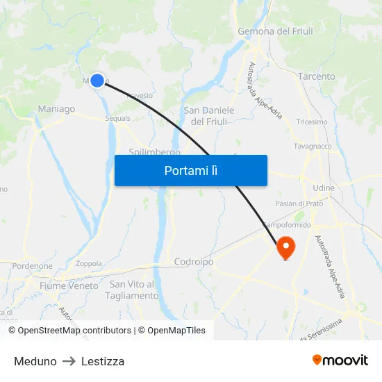 Meduno to Lestizza map