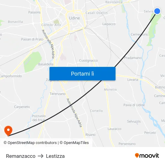 Remanzacco to Lestizza map