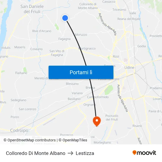 Colloredo Di Monte Albano to Lestizza map