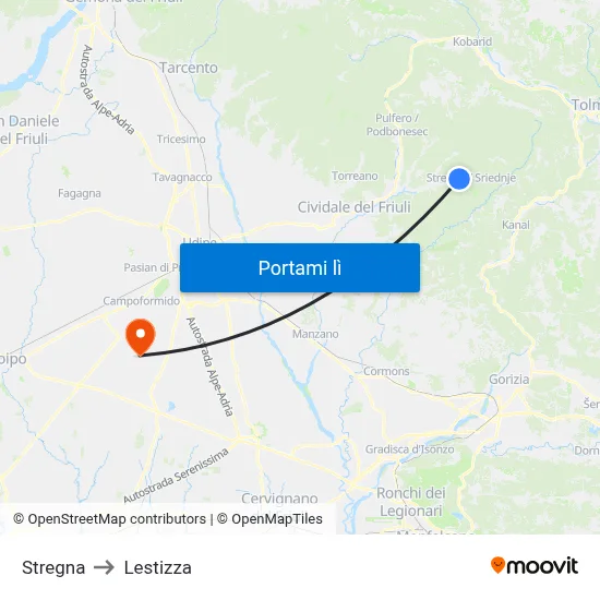 Stregna to Lestizza map