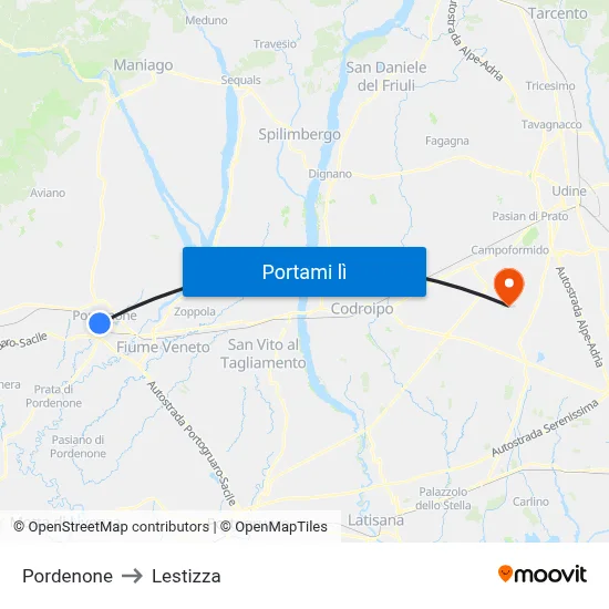 Pordenone to Lestizza map