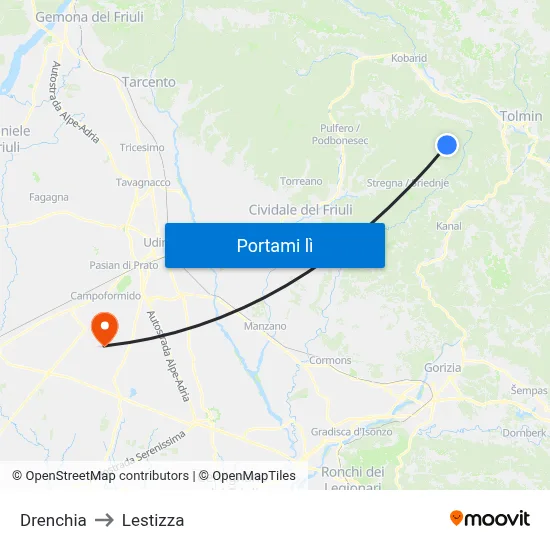 Drenchia to Lestizza map