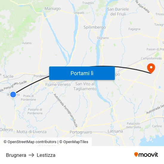 Brugnera to Lestizza map