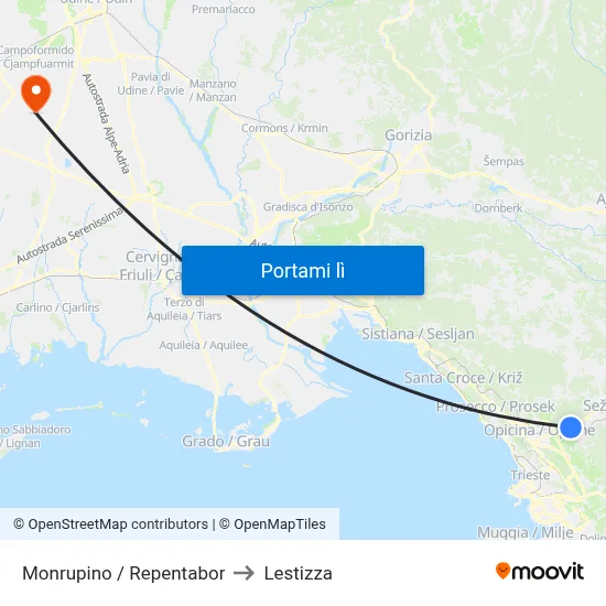 Monrupino / Repentabor to Lestizza map