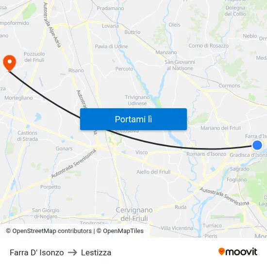 Farra D' Isonzo to Lestizza map