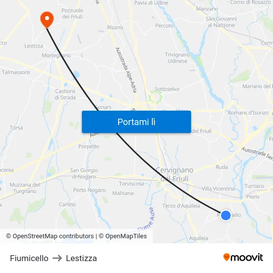 Fiumicello to Lestizza map