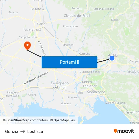 Gorizia to Lestizza map