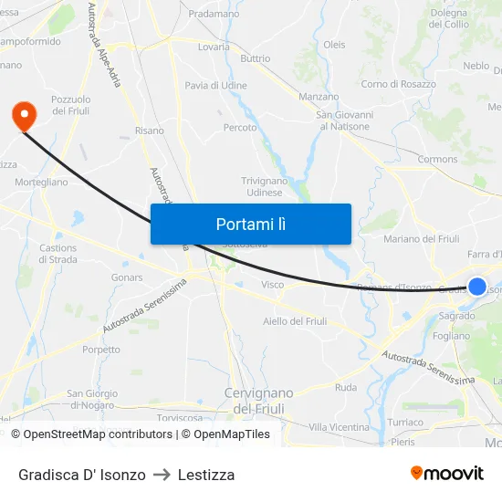 Gradisca D' Isonzo to Lestizza map