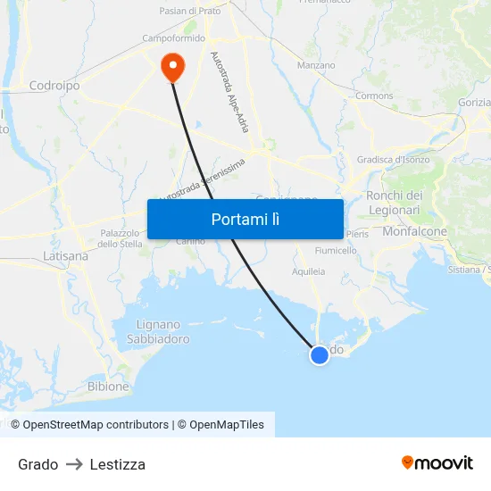 Grado to Lestizza map