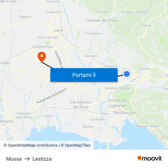Mossa to Lestizza map