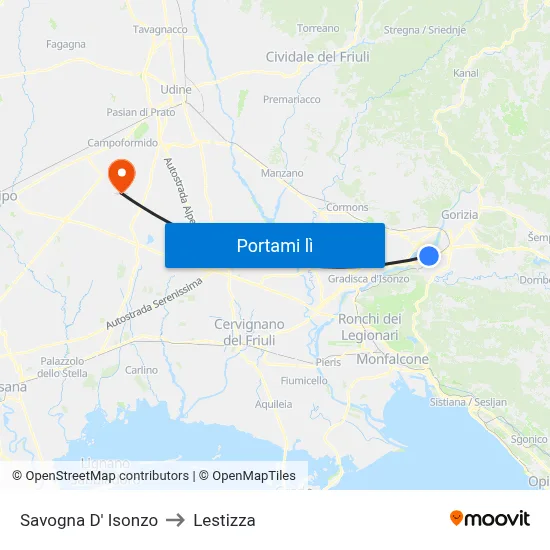 Savogna D' Isonzo to Lestizza map