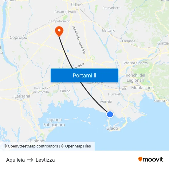 Aquileia to Lestizza map