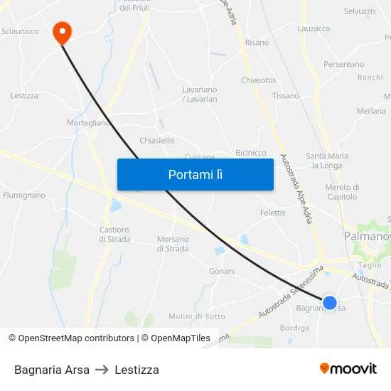 Bagnaria Arsa to Lestizza map