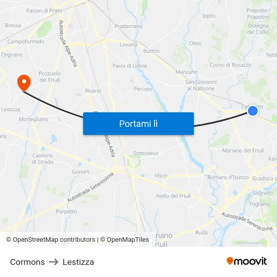 Cormons to Lestizza map