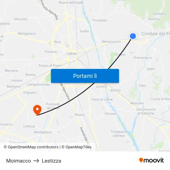 Moimacco to Lestizza map