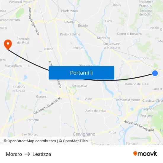 Moraro to Lestizza map