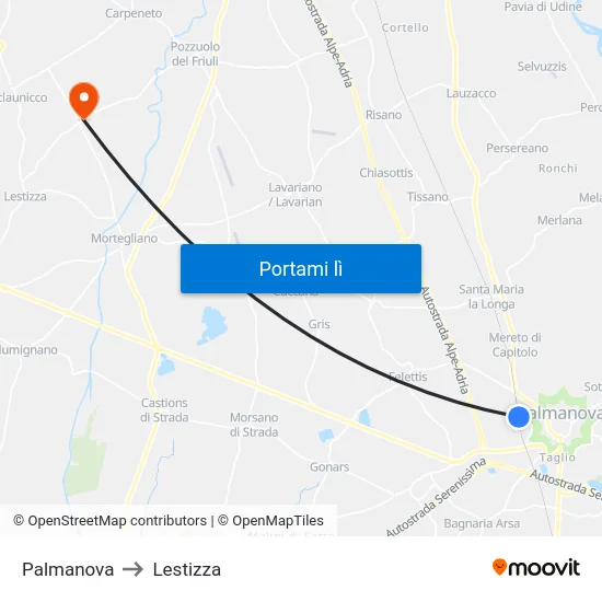 Palmanova to Lestizza map