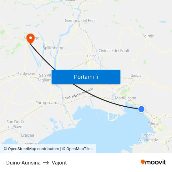 Duino-Aurisina to Vajont map
