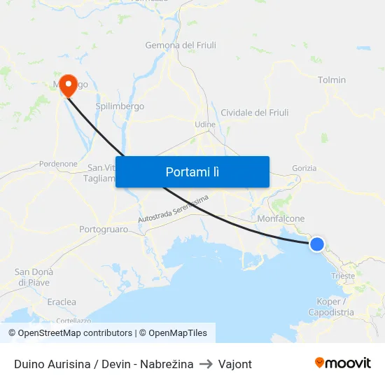 Duino Aurisina / Devin - Nabrežina to Vajont map