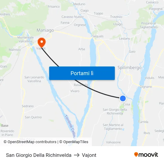 San Giorgio Della Richinvelda to Vajont map