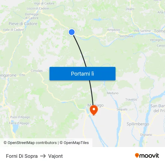 Forni Di Sopra to Vajont map