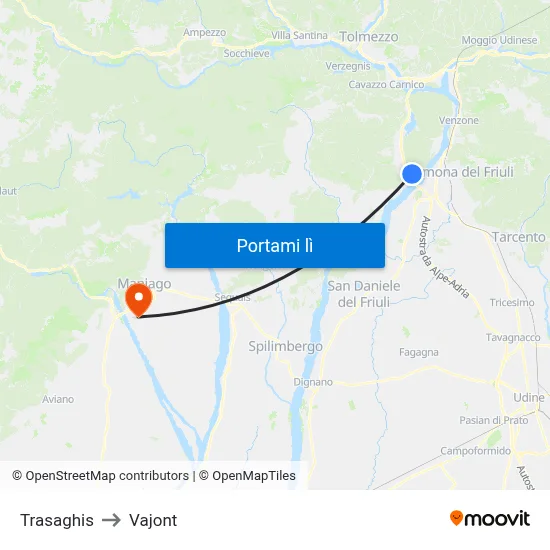 Trasaghis to Vajont map