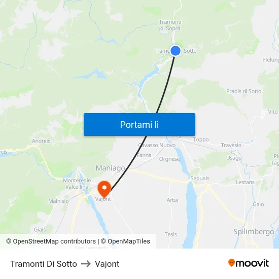 Tramonti Di Sotto to Vajont map