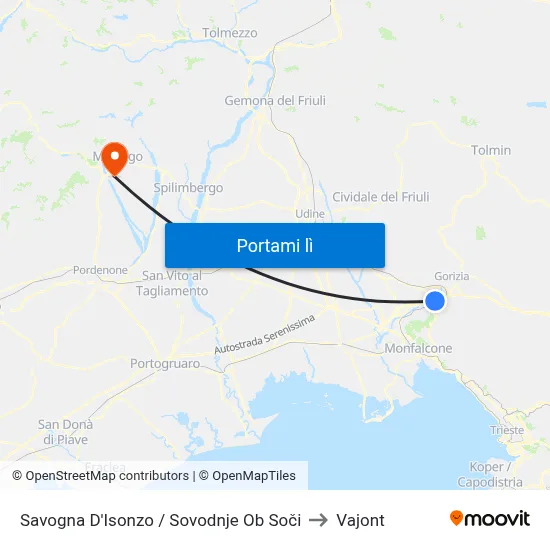 Savogna D'Isonzo / Sovodnje Ob Soči to Vajont map