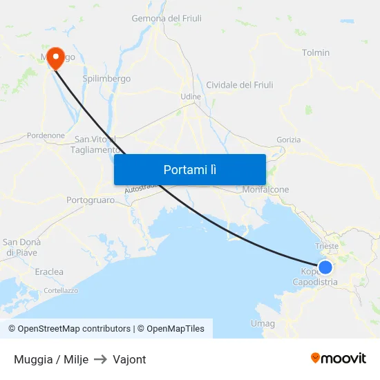 Muggia / Milje to Vajont map