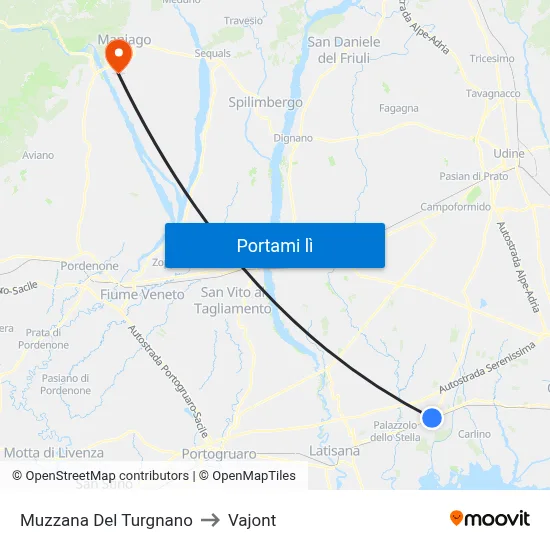 Muzzana Del Turgnano to Vajont map
