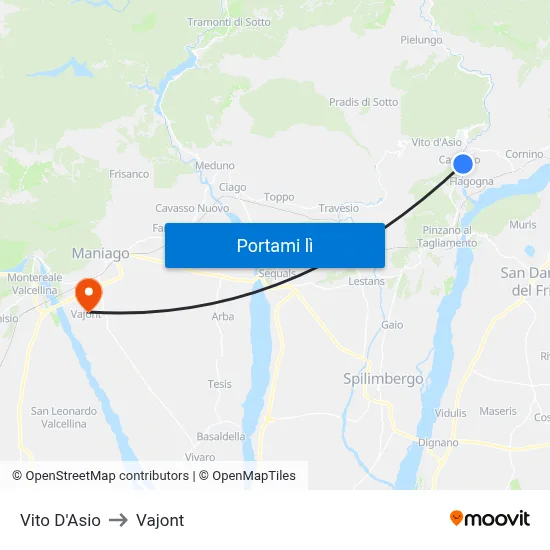 Vito D'Asio to Vajont map