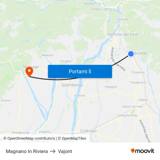 Magnano In Riviera to Vajont map