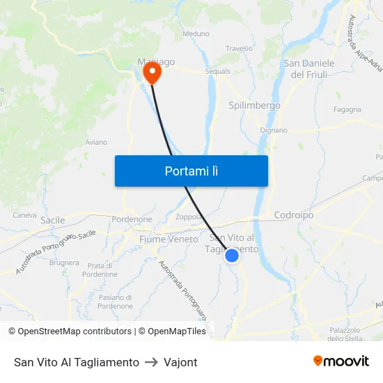 San Vito Al Tagliamento to Vajont map