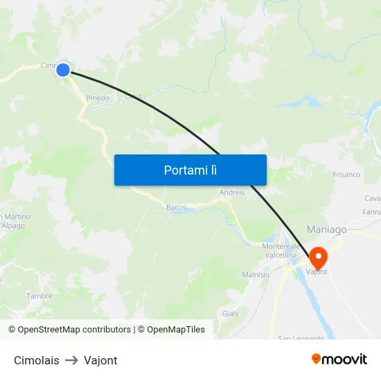 Cimolais to Vajont map