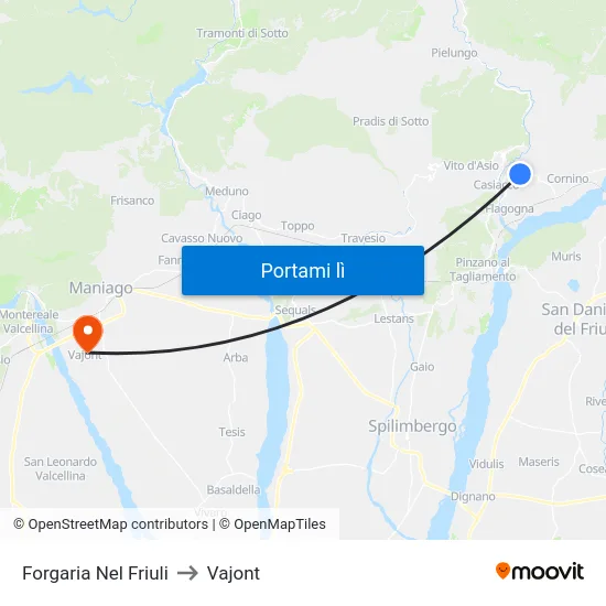 Forgaria Nel Friuli to Vajont map